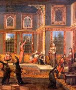 Jean-Baptiste Van Mour Harem scene with the Sultan oil